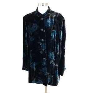 Vintage Black Floral Velvet Long Blazer Jacket Kate Hill 18W Dark Academia